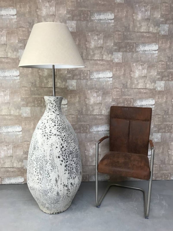 V067926 Vloerlamp aardewerk ocean oxide met creme linnen kap.