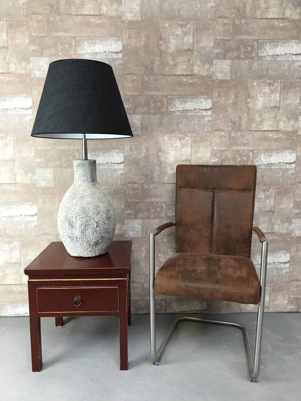 T017904 Tafellamp aardewerk ocean oxide met antraciet linnen kap.