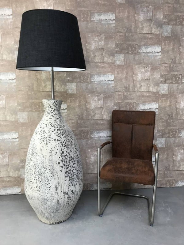 V067938 Vloerlamp aardewerk ocean oxide met antraciet linnen kap.