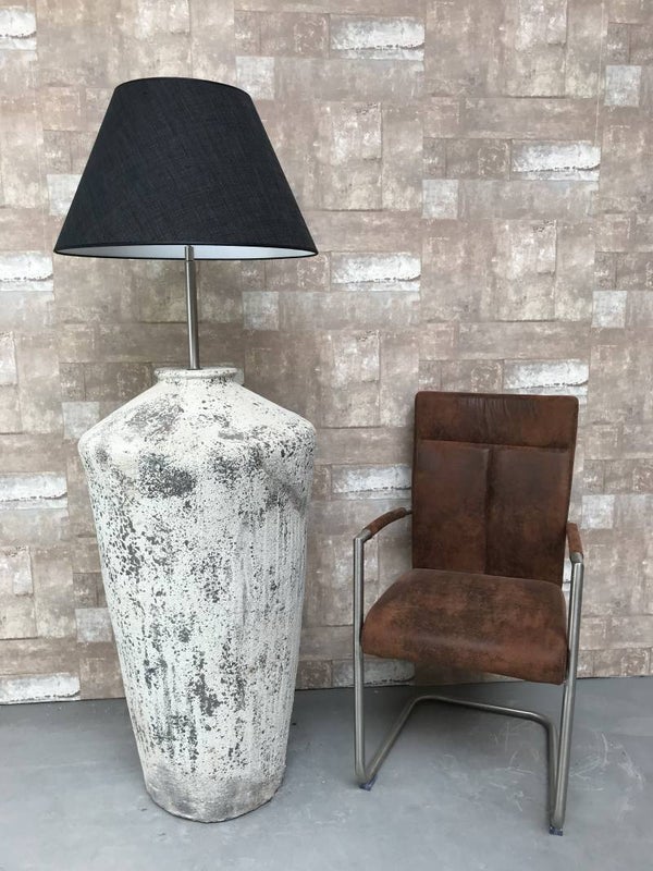 V057924 Vloerlamp aardewerk ocean oxide met antraciet linnen kap.