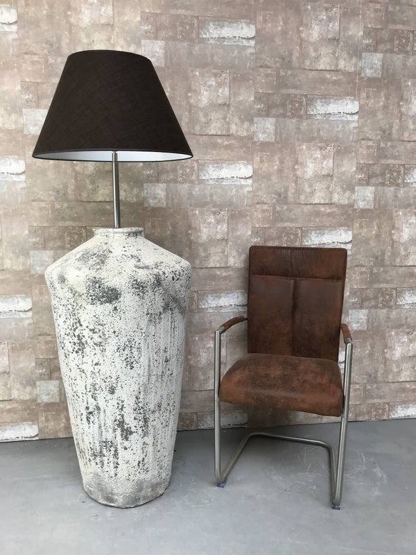 V057922 Vloerlamp aardewerk ocean oxide met donker bruine linnen kap.