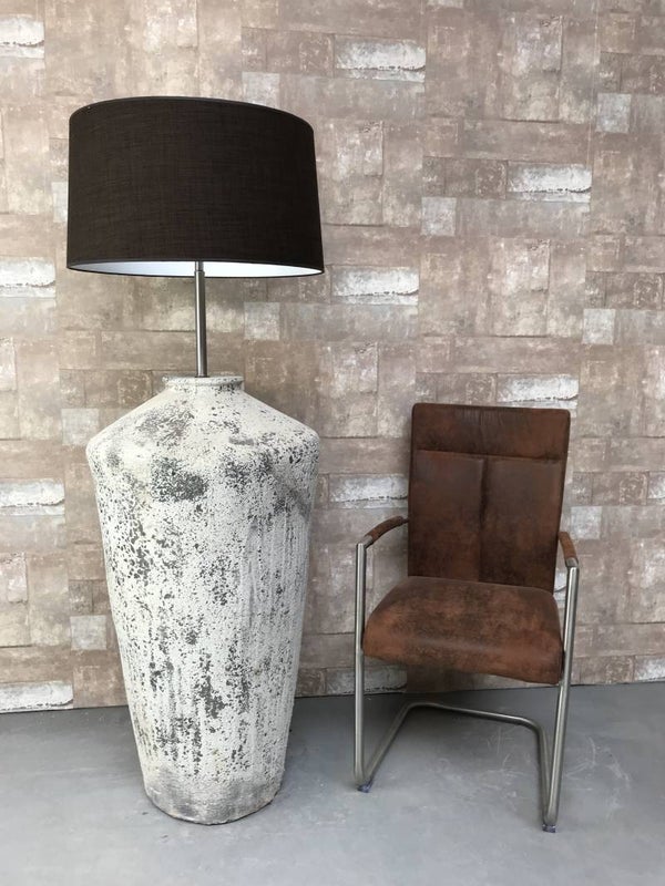 V057936 Vloerlamp aardewerk ocean oxide met donker bruin linnen kap.