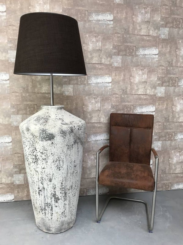 V057929 Vloerlamp aardewerk ocean oxide met donker bruine linnen kap.
