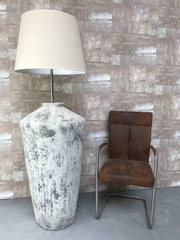 V057933 Vloerlamp aardewerk ocean oxide met creme linnen kap.