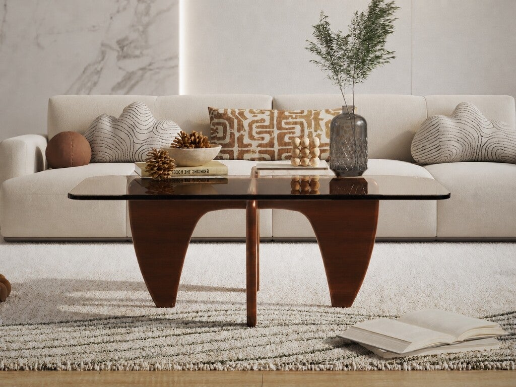 Salontafel Walnoot Hout - Glas - Vierkant