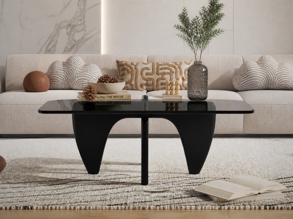 Salontafel Zwart Hout - Glas - Vierkant