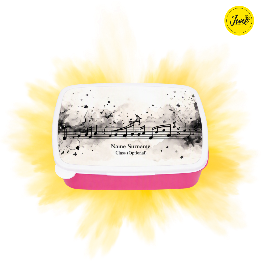 Music notes - plastic lunch box - Pink