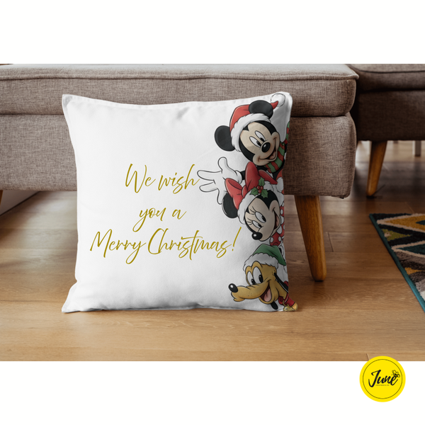 We wish you a Merry Christmas (Mickey/Minnie/Pluto) [gold coloured text] - Cushion