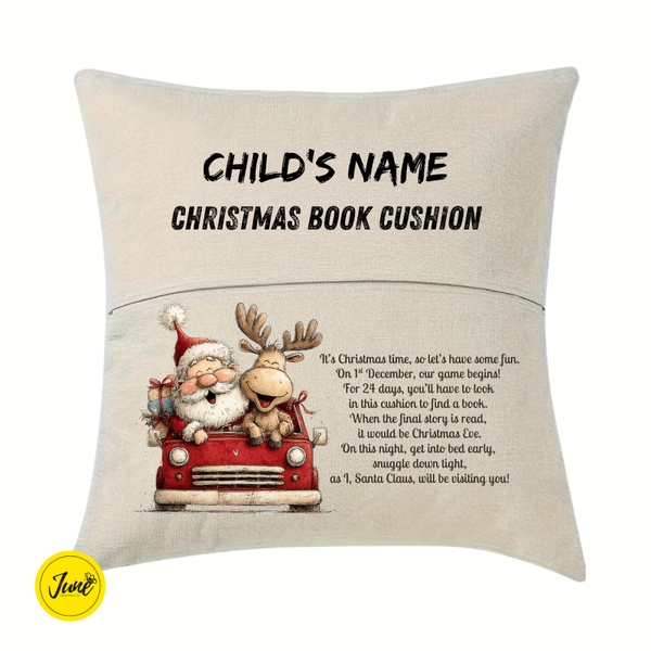 Christmas Book Cushion - Santa & Reindeer