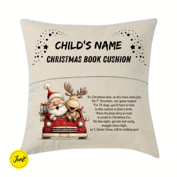 Christmas Book Cushion - Santa & Reindeer (w/ stars)