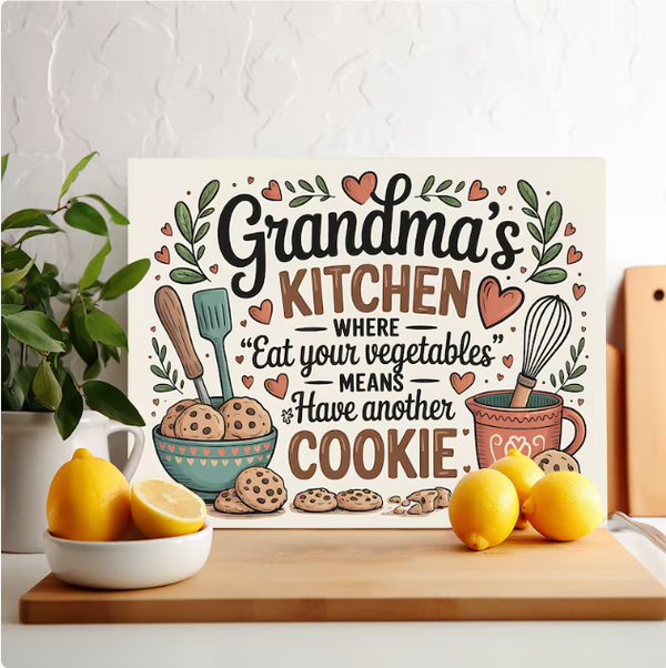 Cutting board - Grandma's kitchen where "Eat you vegetables" means "Have another cookie"