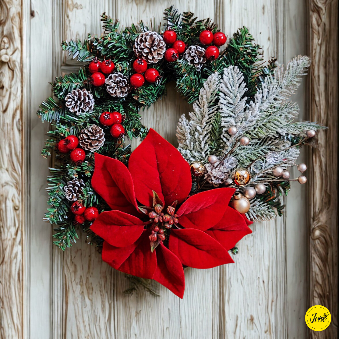 Red Wreath with pinecones