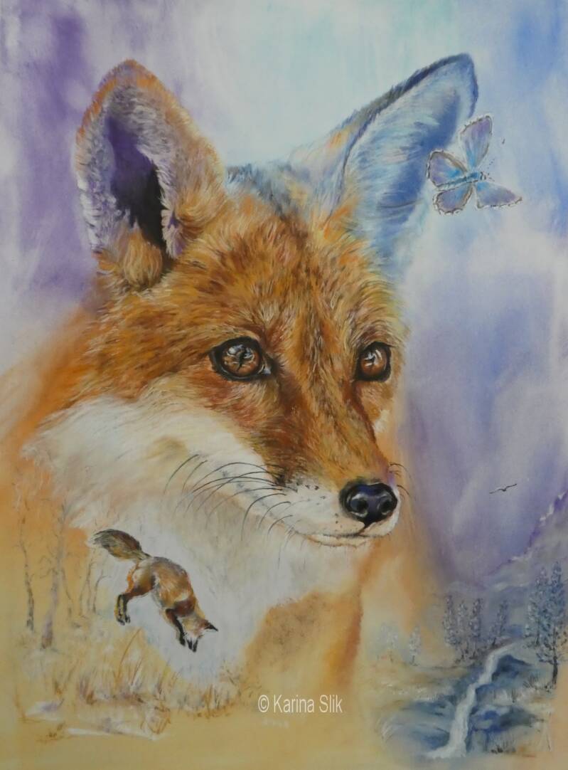 Pasteltekening Vosje