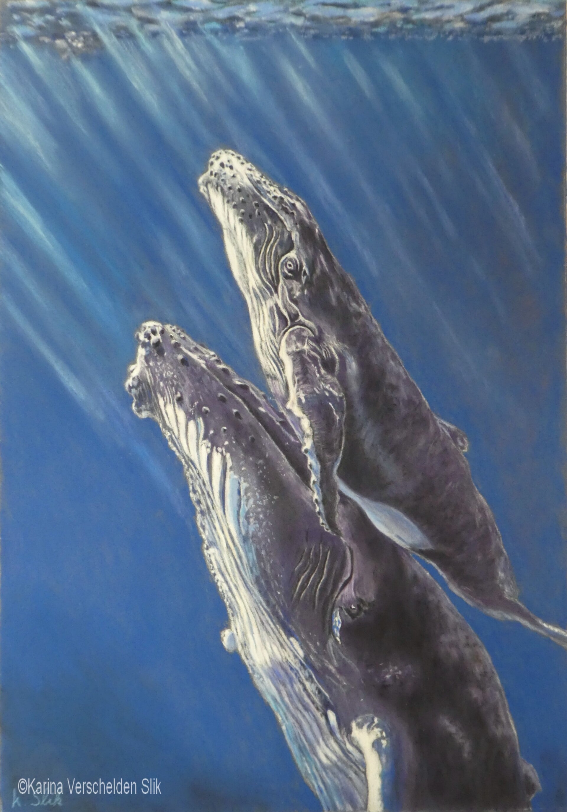 Gentle support. Original artwork with frame. Softpastel. 40 x 50 cm