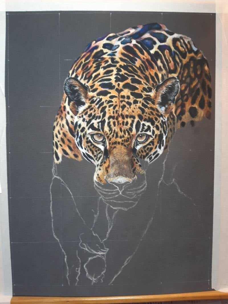 Work in progress van het luipaard kunstwerk, creatief proces. 