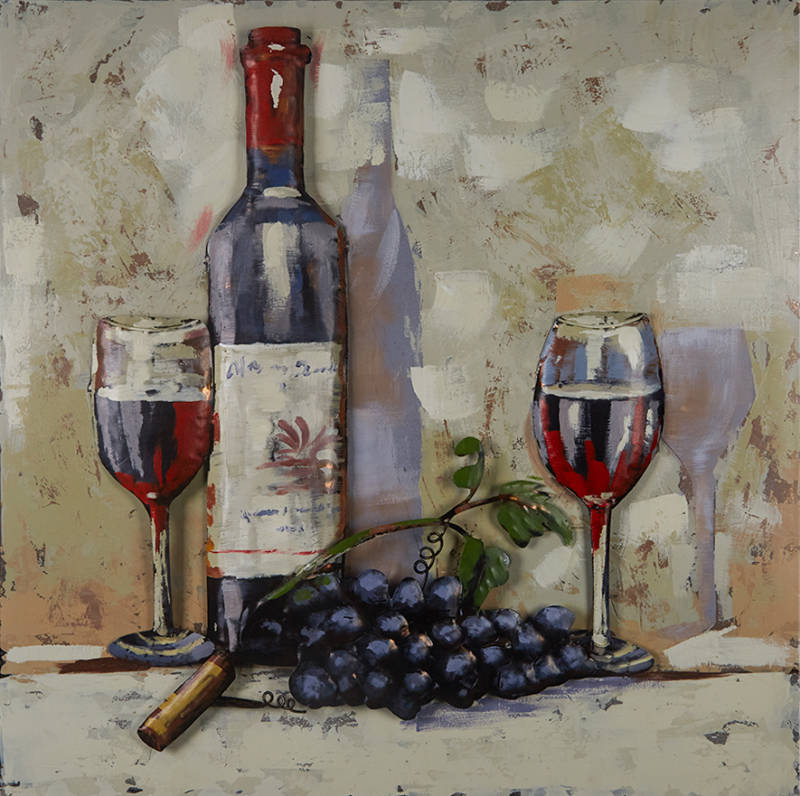 Origineel 3-D Schilderij - Metal Art - Rode Wijn Red, red wine # 617