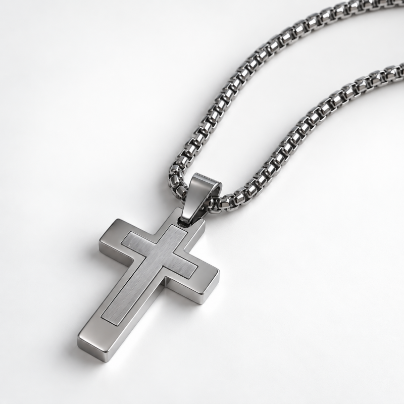 Steel Faith Kreuzkette Herren aus Edelstahl, Kreuzanhänger Silber