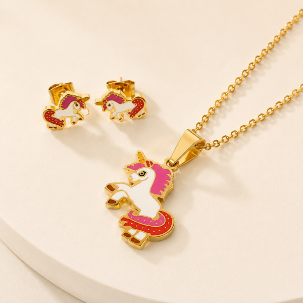 Pink Unicorn Set Ohrringe + Halskette