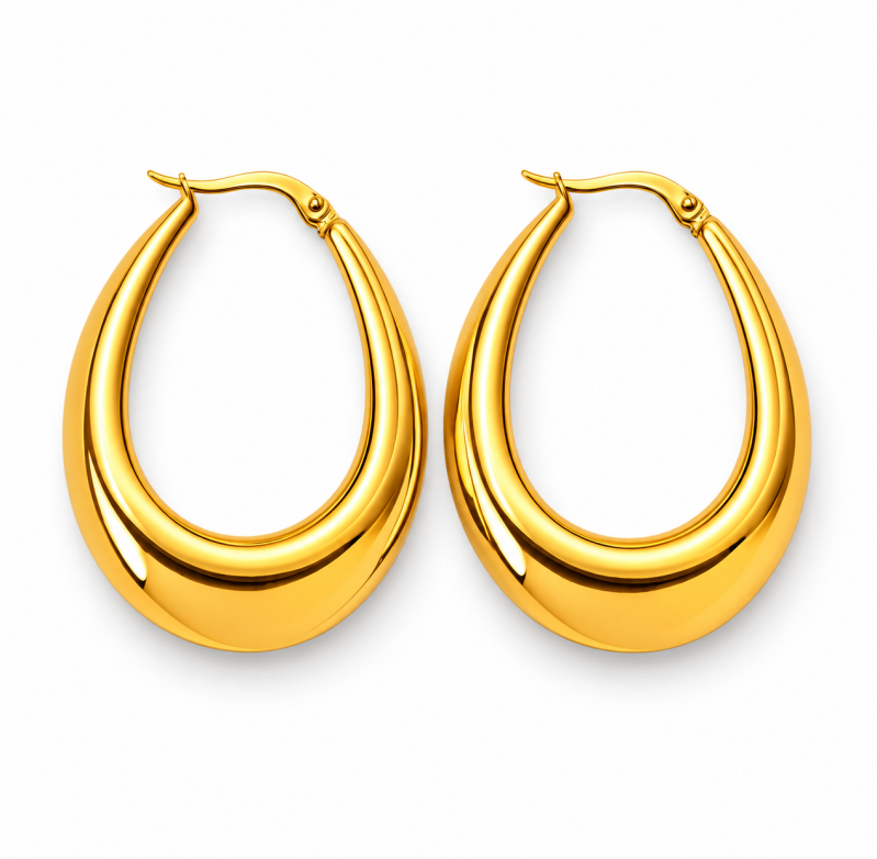 Amber Oval Creolen aus Edelstahl in Gold und Silber – ovale Ohrringe in drei Größen von NAZZORA