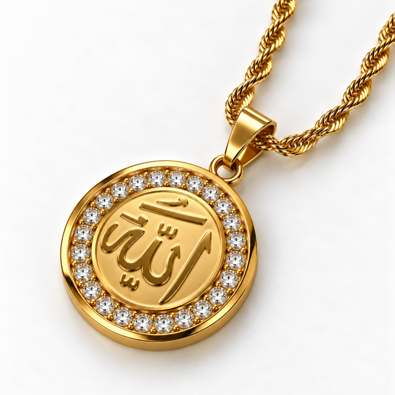 Allah Halskette, Damen Gold und Silber mit Zirkonia