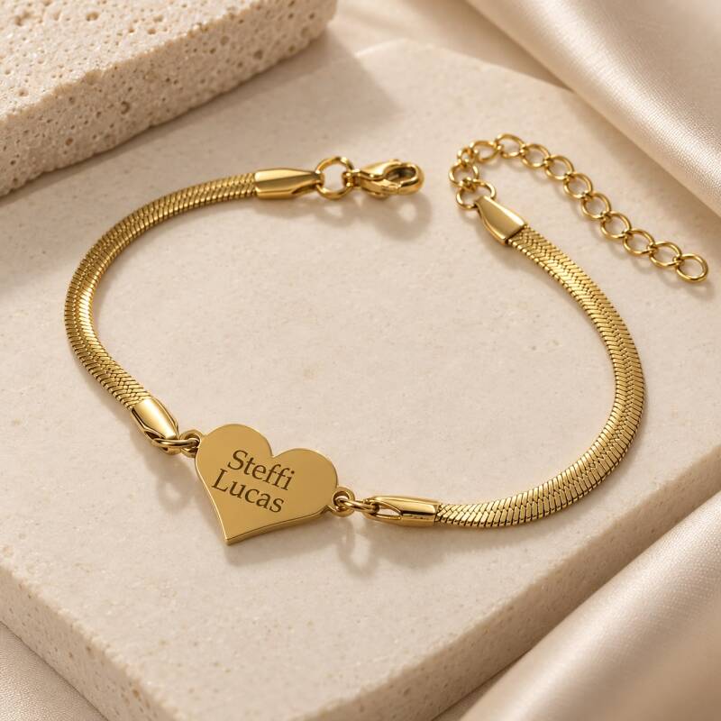 Armband mit zwei Namen graviert in Gold und Silber, Namensgravur
