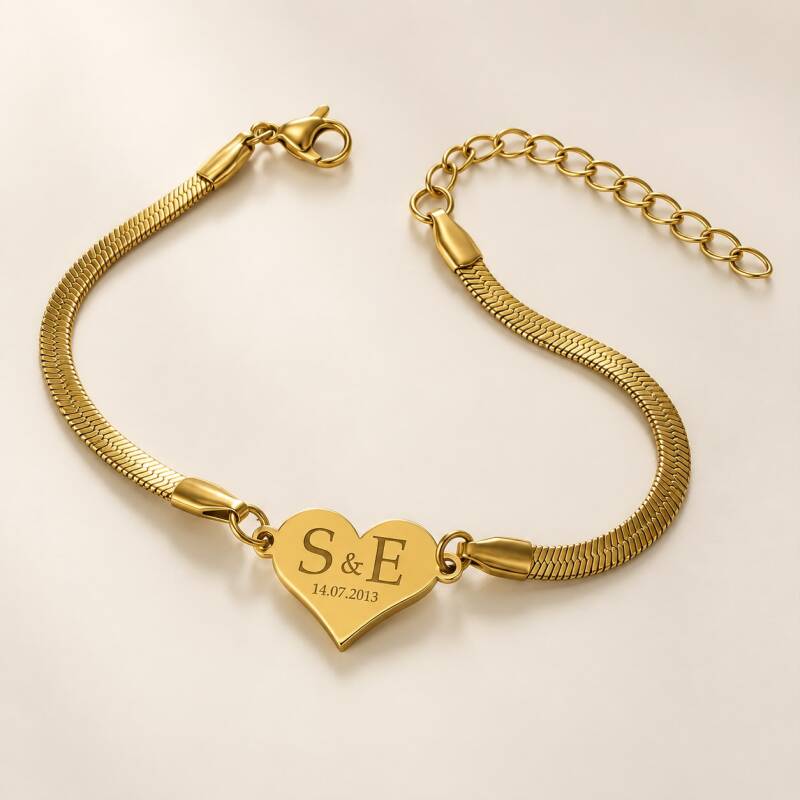 Armband mit Initialen und Datum graviert in Gold und Silber