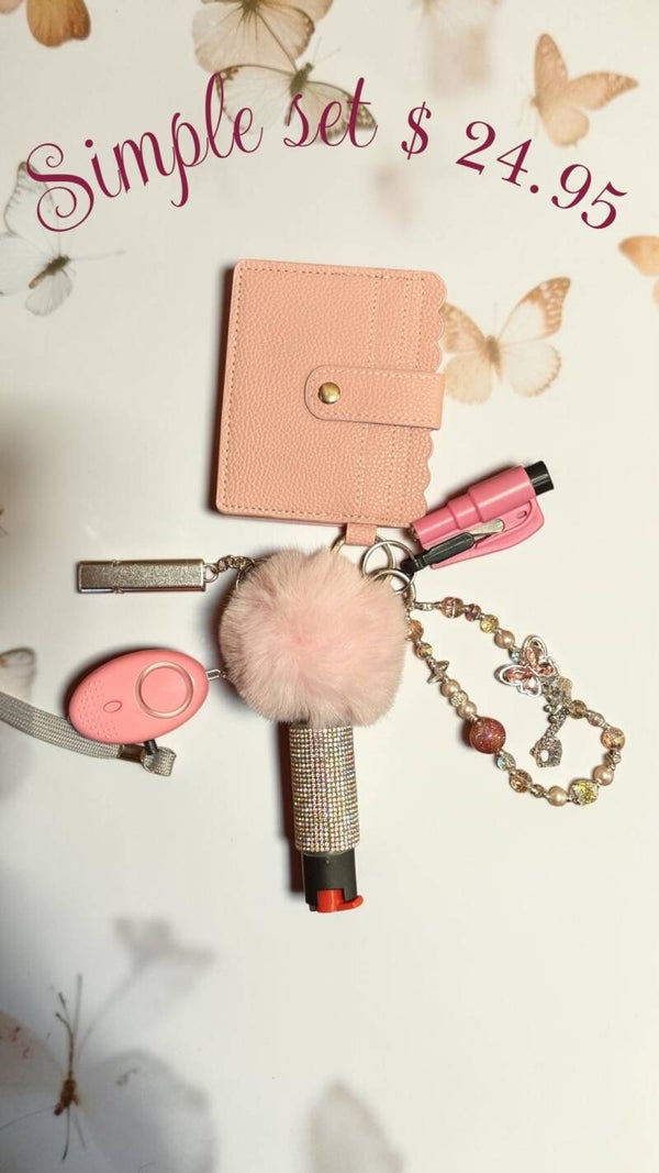 Pink Butterfly Safety Defense Keychain Set