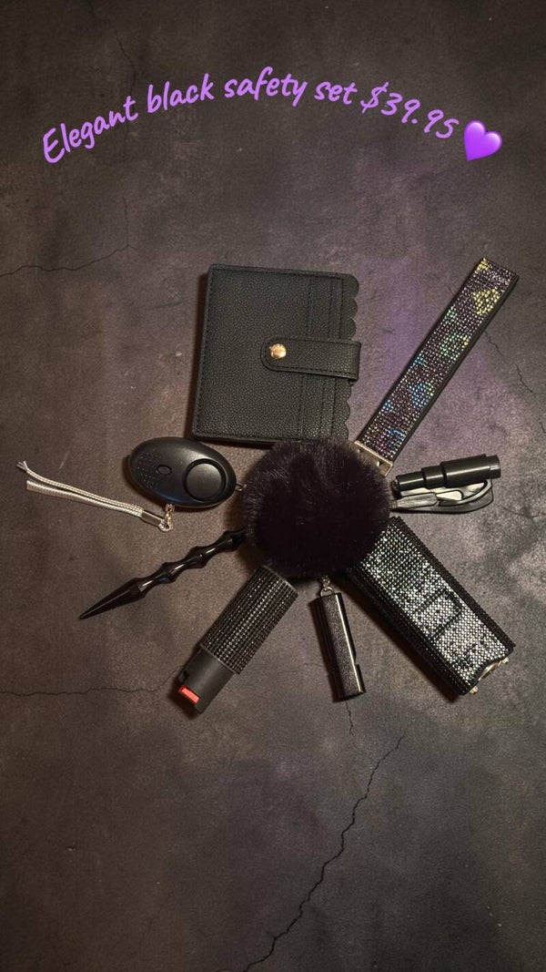 Elegant Black Safety Defense Keychain Set