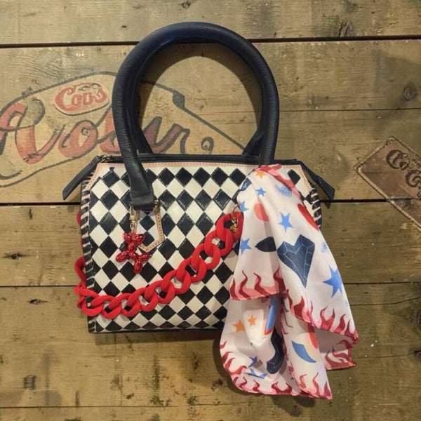 Black and White Checkered Speedy Genuine Leather Western Cowhide Leather Purse