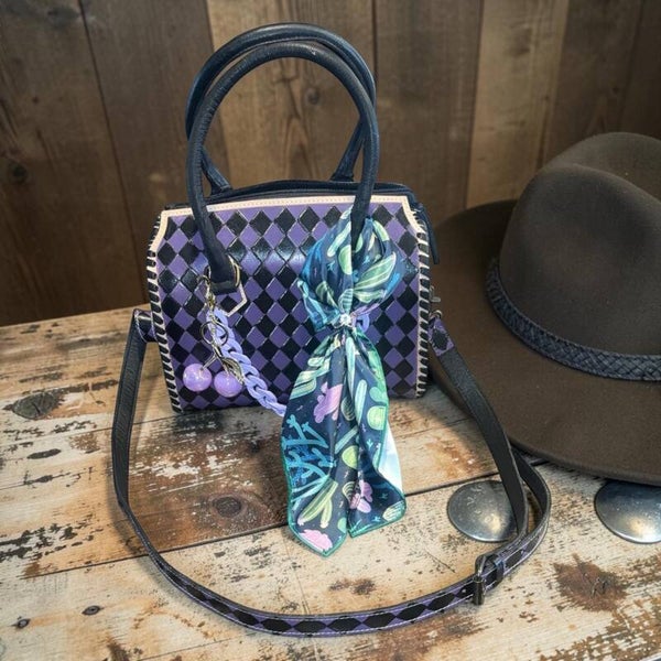 Purple and Black Speedy Checkered Genuine Western Cowhide Leather Purse.
