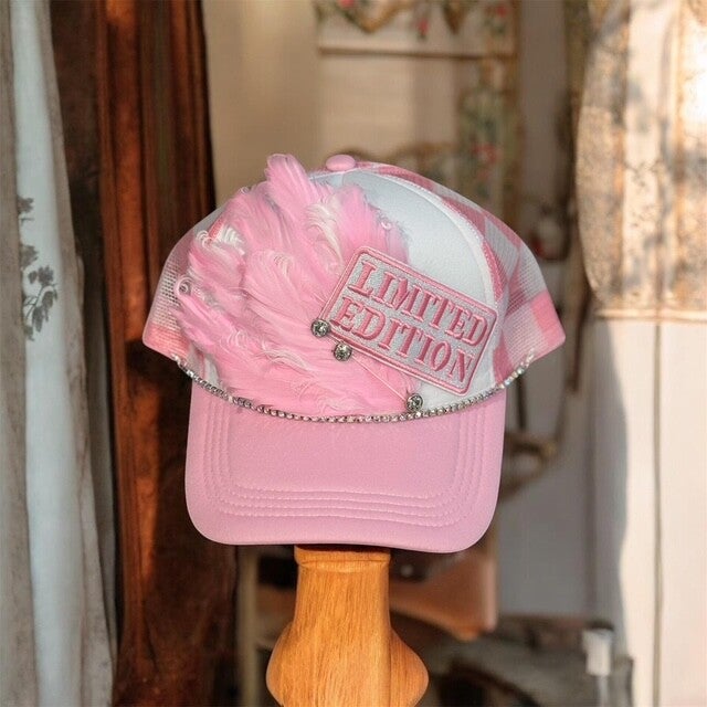 Pink Feather Trucker Hat