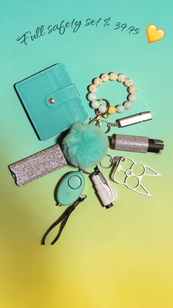 Teal Safety Defense Keychain Set