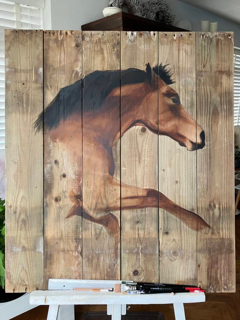 paardenportret in acrylverf