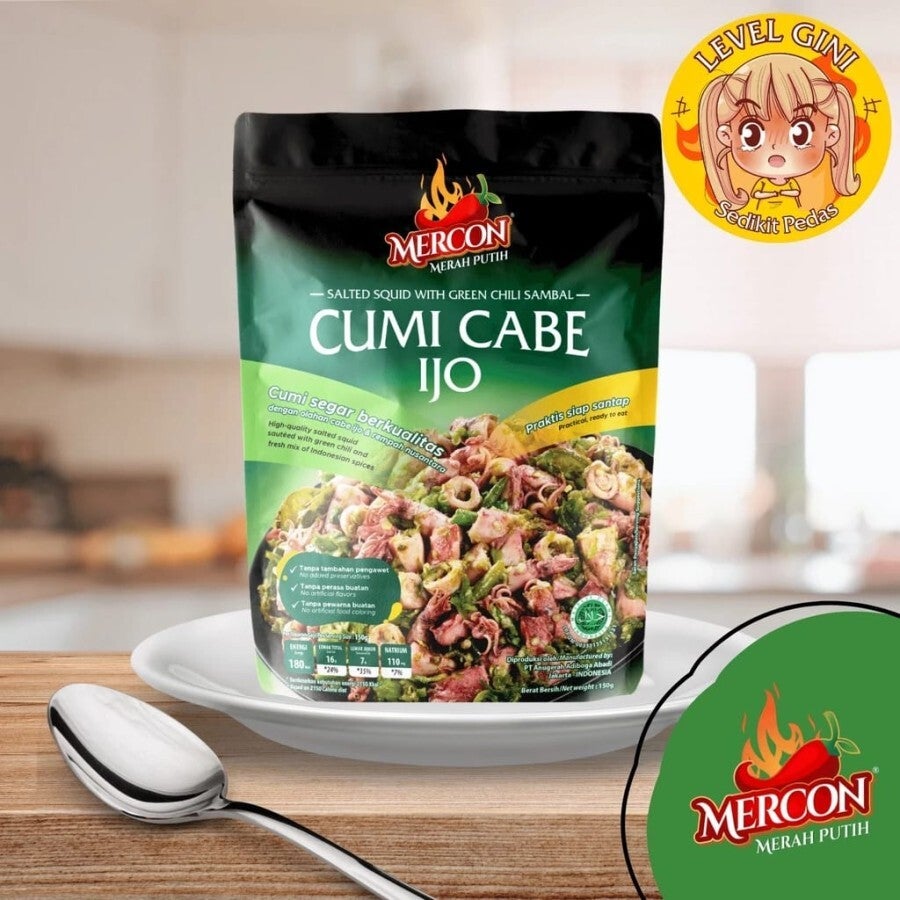 Mercon Merah Putih  Cumi Cabe Ijo - Sambal - Halal - BPOM 150 gram -  GINI