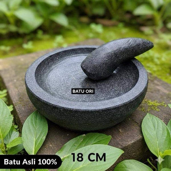 Cobek batu asli 18 cm free ulekan