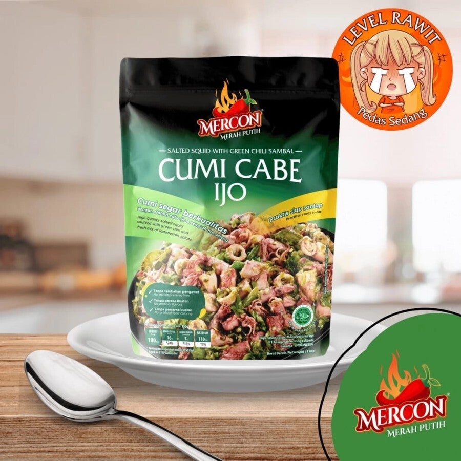 Mercon Merah Putih  Cumi Cabe Ijo - Sambal - Halal - BPOM 150 gram -  RAWIT