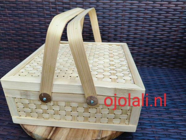 Keranjang / Box Kotak Tempat Penyimpanan Anyaman Bambu 30 CM