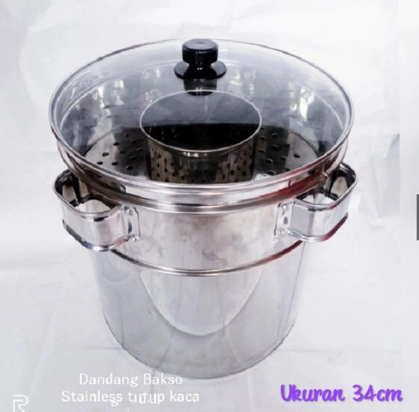 Dandang Bakso stainless Tutup Kaca Ukuran 34cm