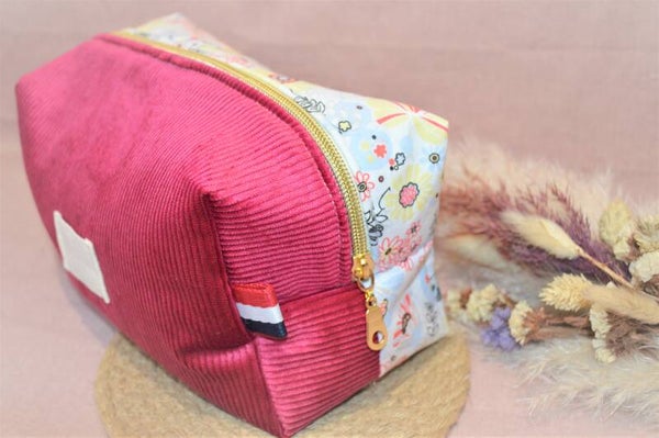 TROUSSE Velours- Fleurs FUSHIA