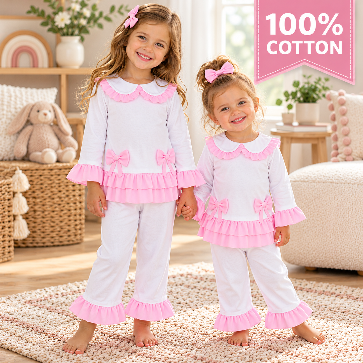 -Kids Cotton Pyjamas with Pink Frill