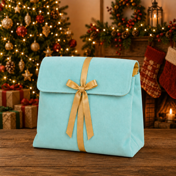 -SWB Velvet & Satin Christmas Envelope Bag -40*35*10cm -Blue