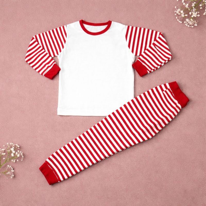-Cotton Kids Red Stripes Pyjamas -LONG