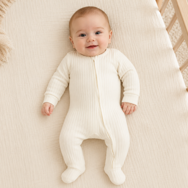-Ribbed Sleepsuit -Marshmallow