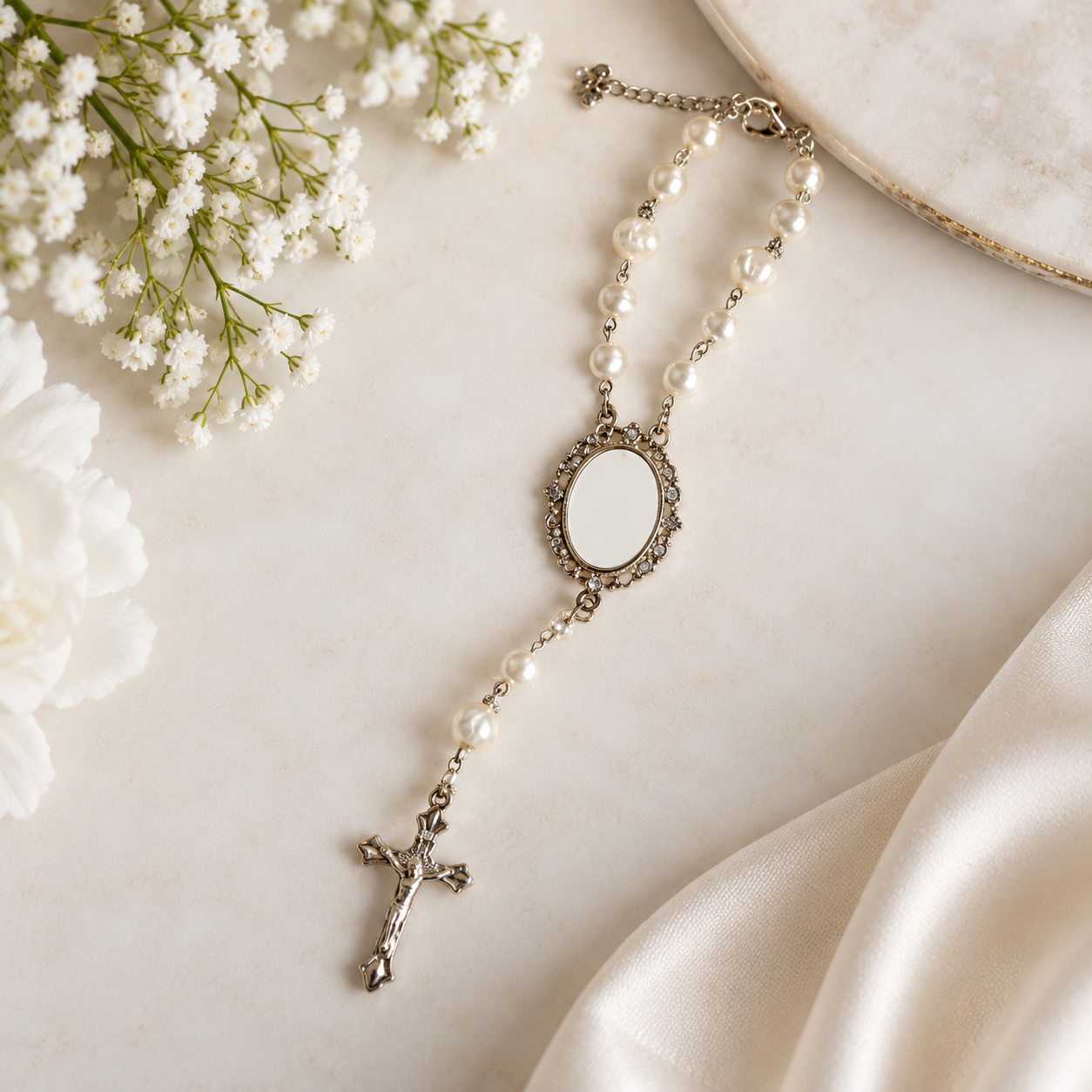 -Sublimation Small Rosary with Rose Detail