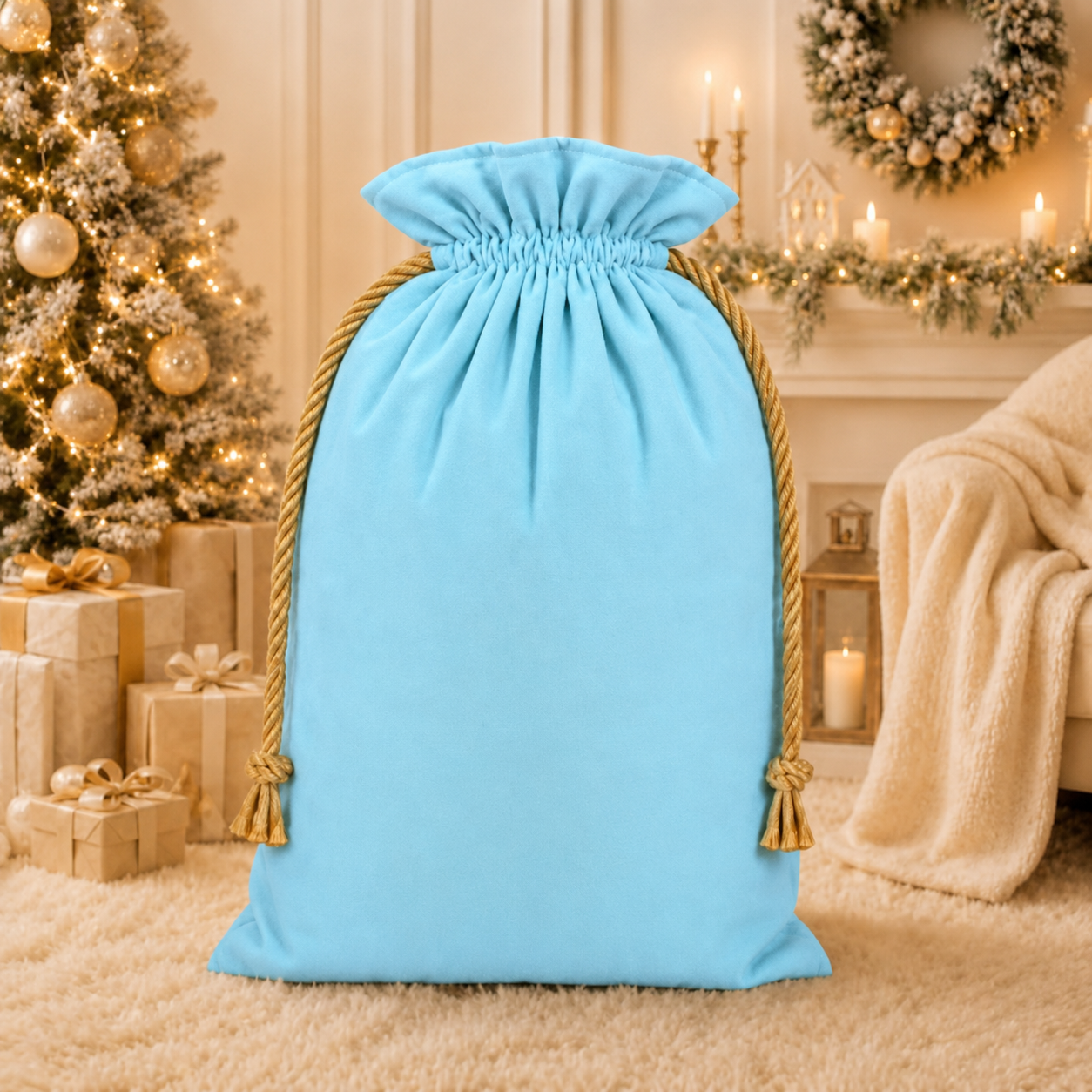 -SWB Velvet & Satin Christmas Sack 75*45cm -BLUE
