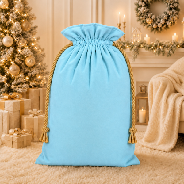 -SWB Velvet & Satin Christmas Sack 75*45cm -BLUE