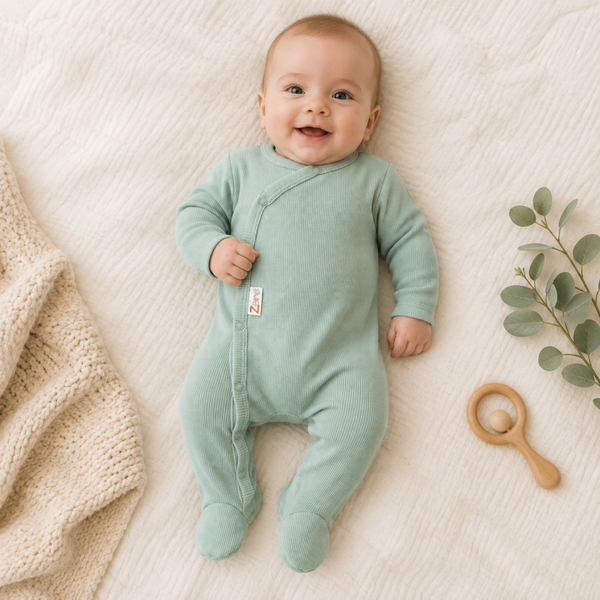 -Ribbed Sleepsuit- Sage Green