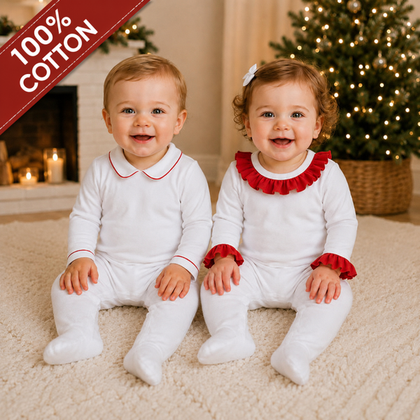 -Kids Red Frill Cotton Collar Romper (PRE-ORDER)