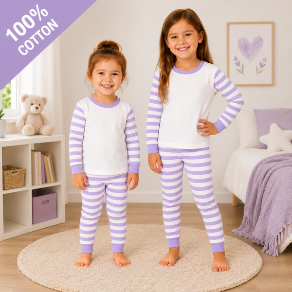 -Kids 100% Cotton Short Pyjamas-  Lilac Stripes -IN STOCK 14TH JULY