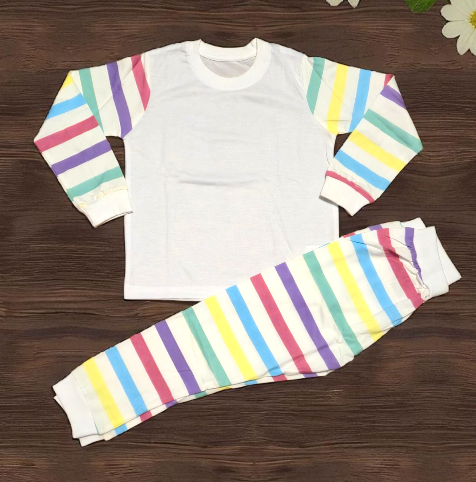-Pastel Rainbow Striped Pyjamas- LONG